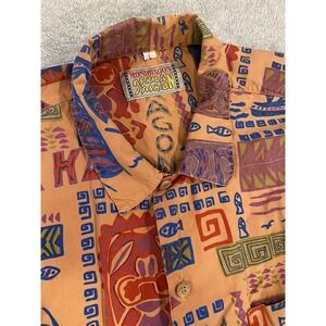 Mondragon African Fashion Short Sleeve Button Up Shirt Orange 100% Cotton L